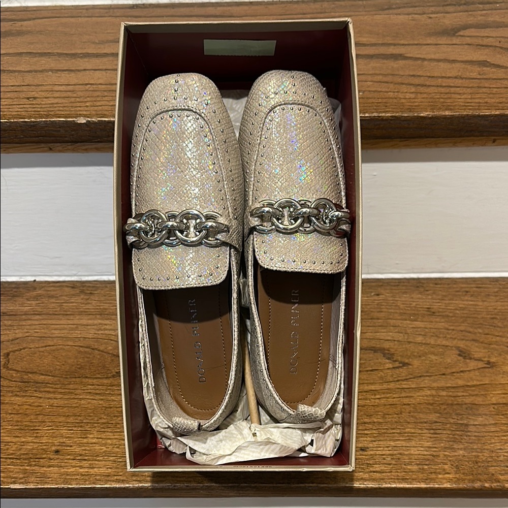 Donald J. Pliner Gold Flats with Horsebit Detail